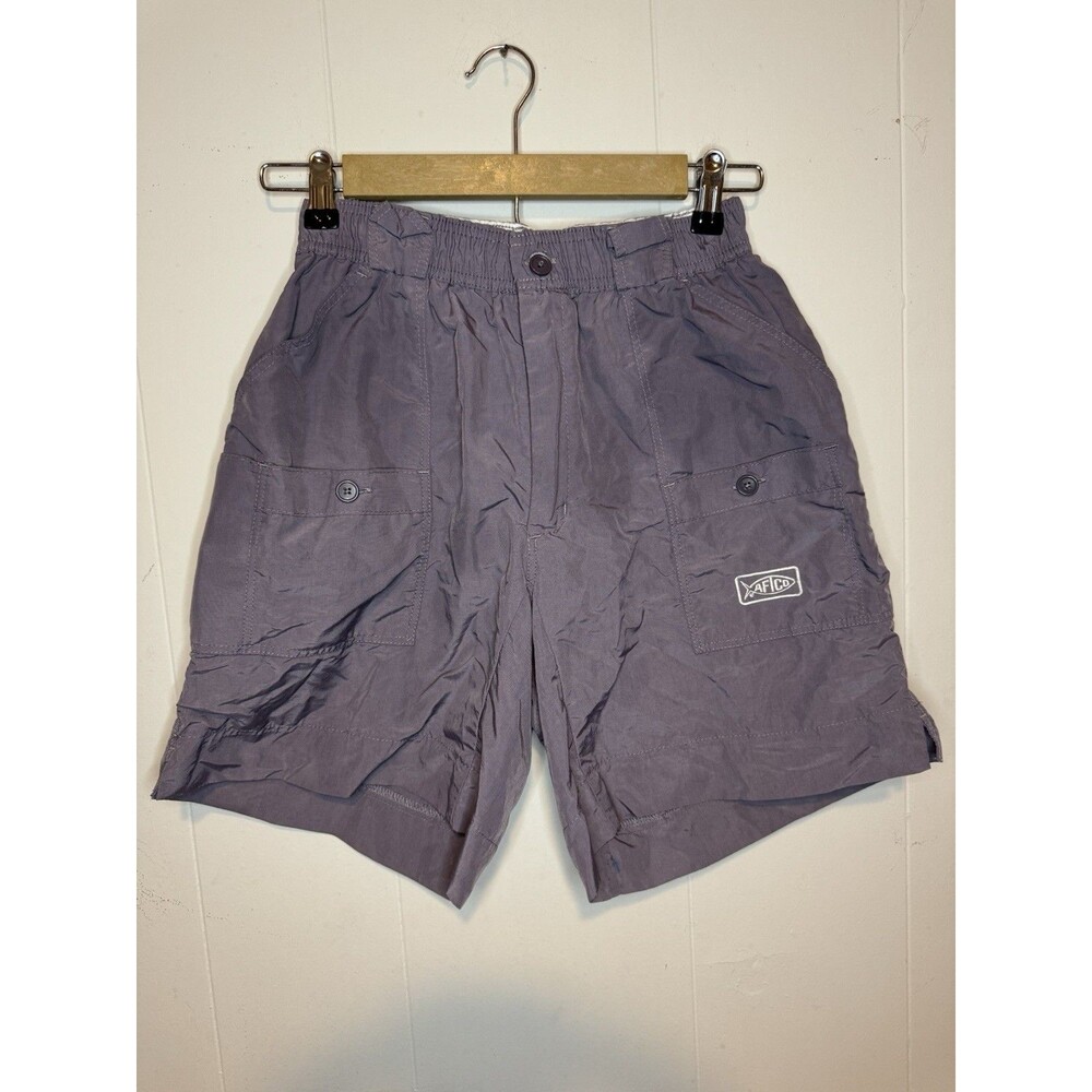AFTCO Men's Gray Cargo Fishing Shorts Elastic Waist Pockets Logo Flat Front